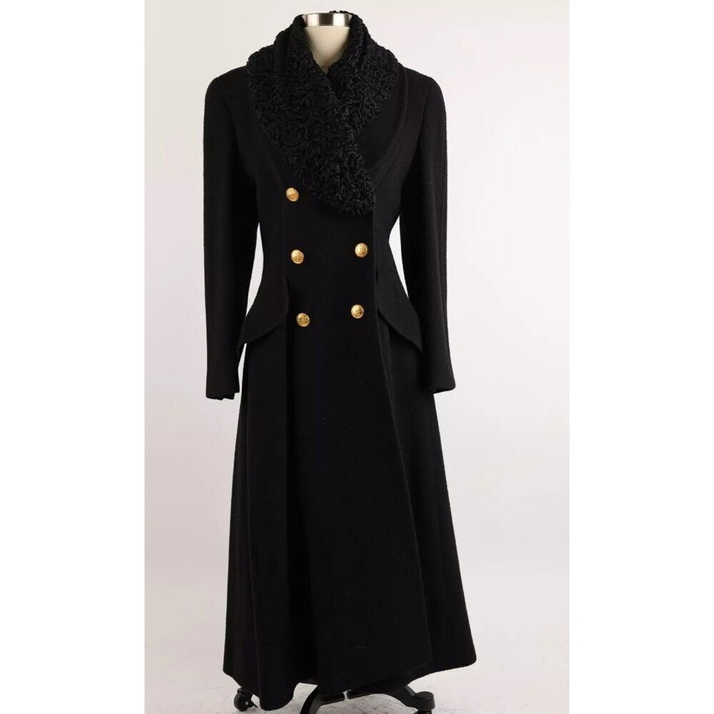 $7,880 Rena Lange Extra Long Wool Trench Coat SZ Medium Black NEW